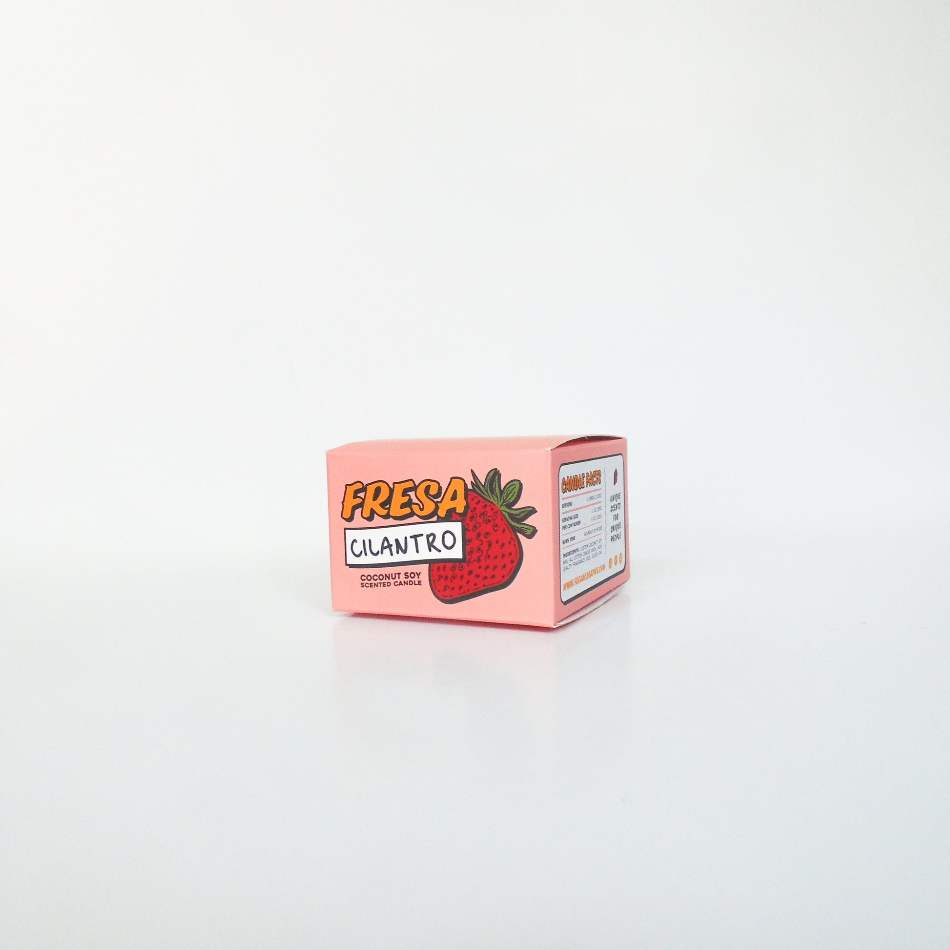 Pink box with 'Fresa Cilantro' branding on a white background